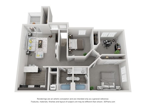 Floor plan for 2 beds, 2 baths, 1168 sqft